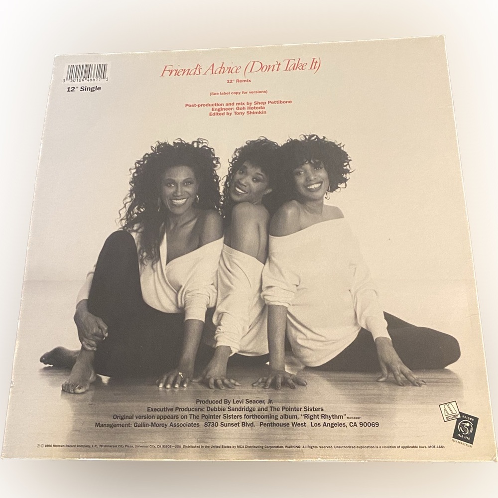 The Pointer Sisters "Friend's Advice (Don't Take it) 1990 12inch Vinyl Record - Picture 2 of 6